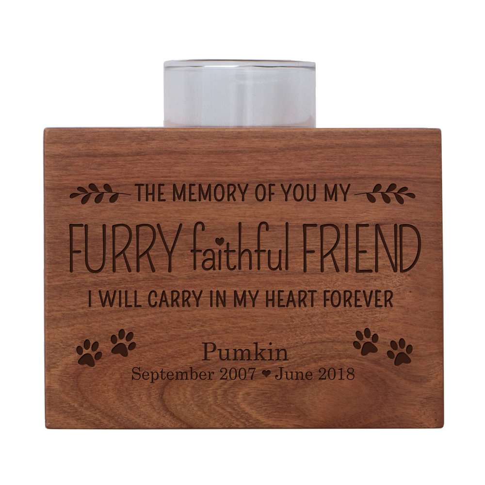 LifeSong Milestones Personalized Pet Memorial Sympathy Votive Funeral Candle Holder Cherry Wood Keepsake Gift Ideas for pet 3.75 x 3.75 x 2.75 (The Memory of You)