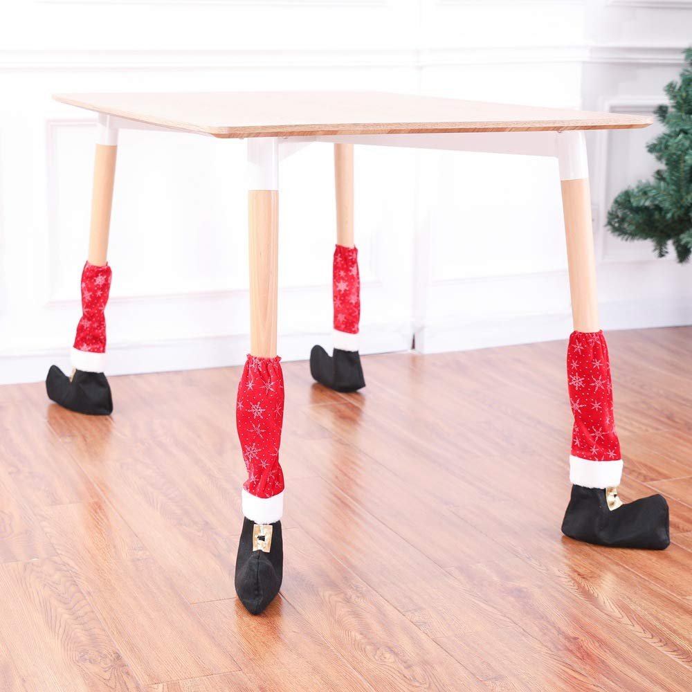 Booluee 4 Pcs Christmas Chair Socks Table Leg Covers Chair Leg Caps Floor Protectors Santa Claus Feet Shoes Furniture Feet Socks for Christmas Holiday Decoration (Style 2)