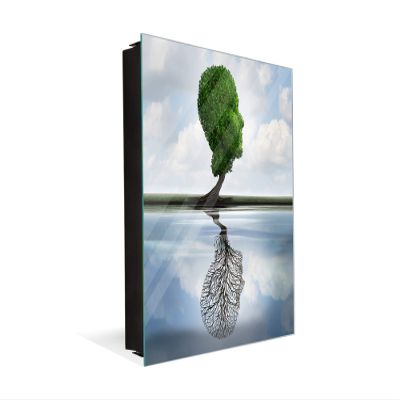 Decorative Key Storage Cabinet with Glass White Board K10A: Hidden Depression