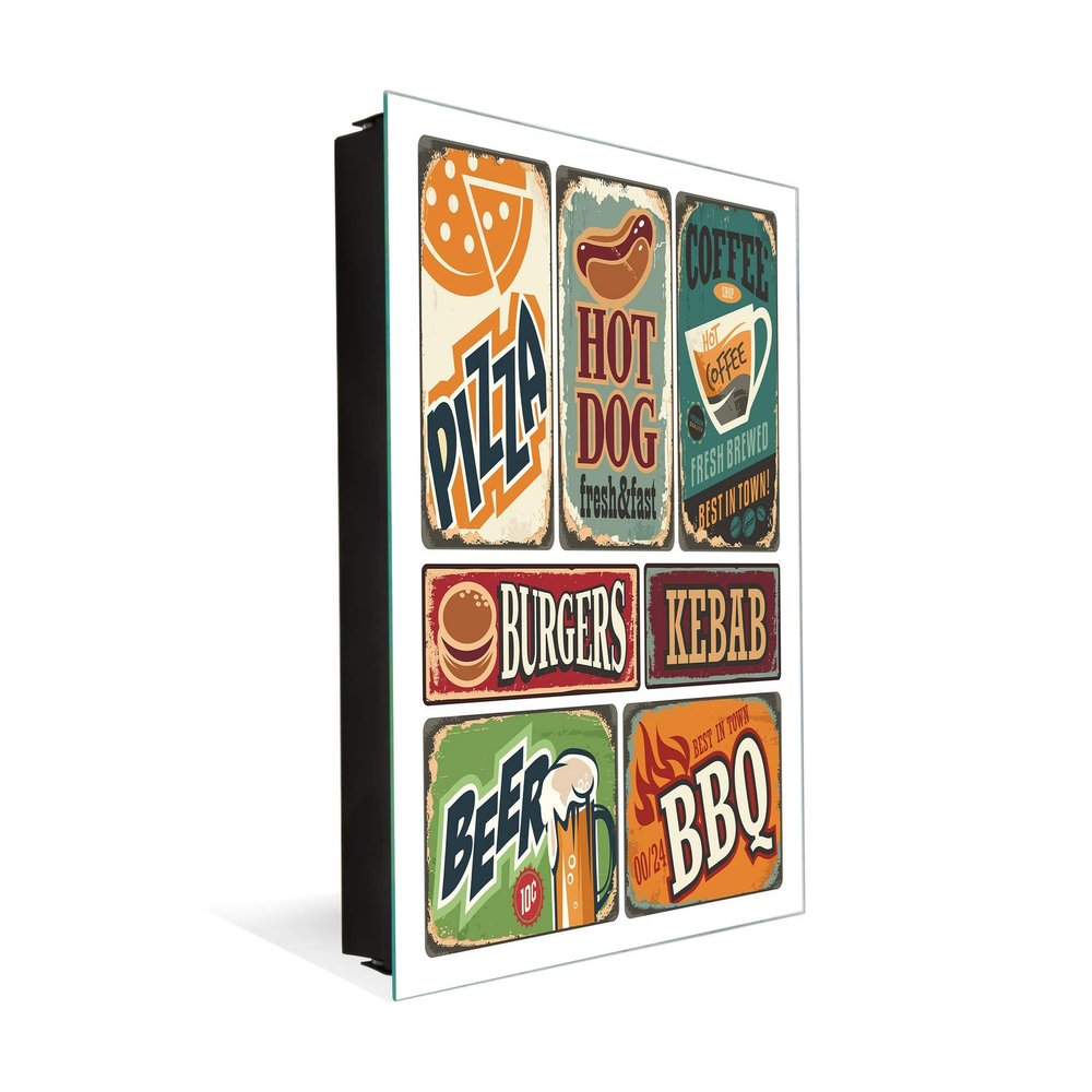 Decorative Key Storage Cabinet with Glass White Board K10A: Retro Food Poster