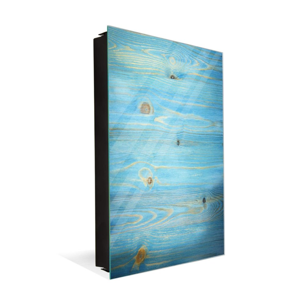 Decorative Key Storage Cabinet with Glass White Board K10A: Blue Wood