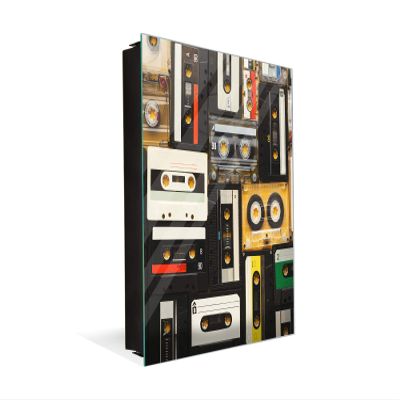 Decorative Key Storage Cabinet with Glass White Board K10A: Audio Cassette Tapes