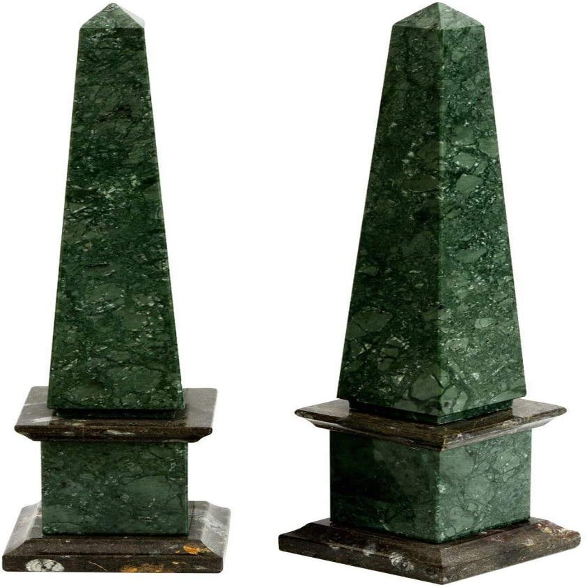 CBAM Green and Black Marble Single Classic Obelisk Sculpture H.25CM