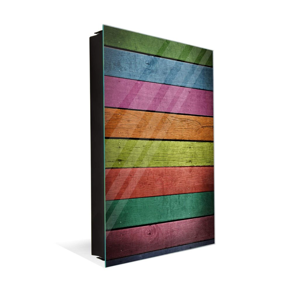 Decorative Key Storage Cabinet with Glass White Board K10A: Abstract Wood