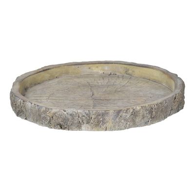 A&B Home Small Faux Wood Outdoor Round Serving Plate, 9.3 Inch Diameter, Brown