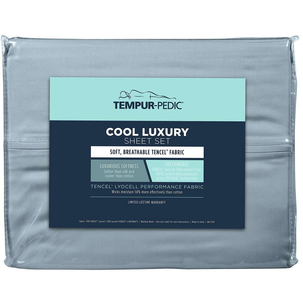 Tempur-Pedic Cool Luxury Sheet Set  Luxurious Softness and Breathable Fabric Keep You Comfortable  Queen, Silver Sconce - Includes 2 Standard Pillowcases, 1 Queen Flat Sheet, 1 Queen Fitted Sheet