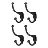 A29 Set of 4 Heavy Duty Wall Mounted 6 inch Double Coat Hooks in Black Powder Coat Finish Utility Solid Brass Decorative Hooks with Easy Installation Hardware view 2