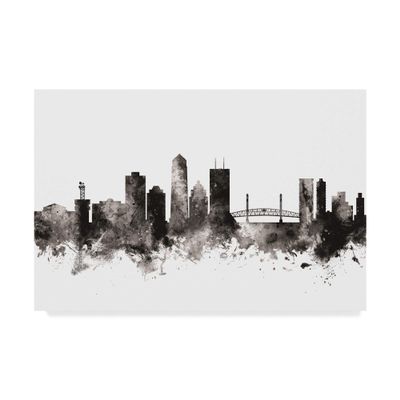 Trademark Fine Art Jacksonville Florida Skyline Black White by Michael Tompsett, 16x24