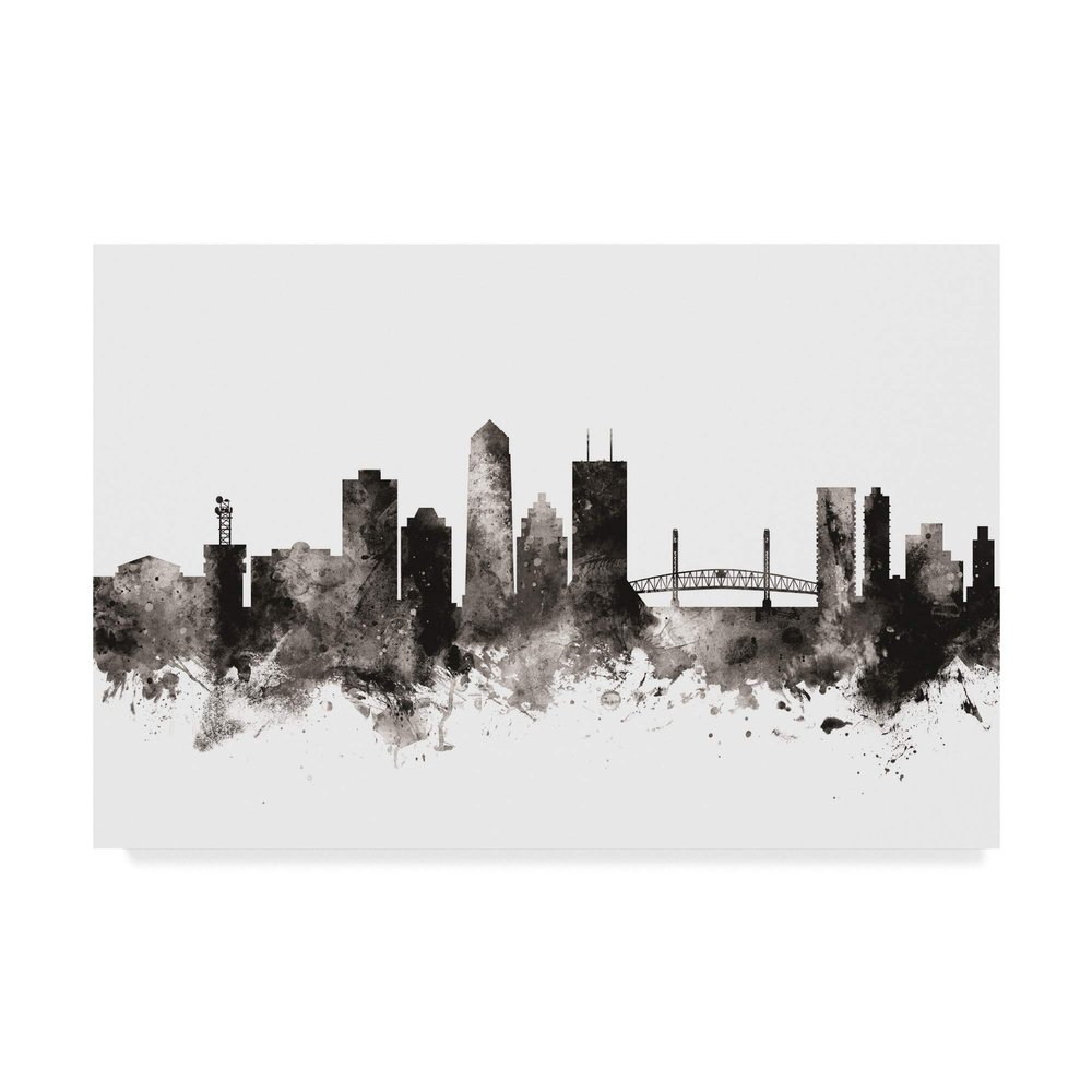 Trademark Fine Art Jacksonville Florida Skyline Black White by Michael Tompsett, 16x24