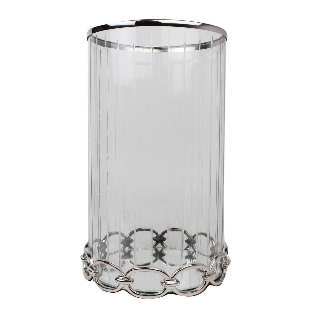 A&B Home Nickel and Glass Candle Holder - Clear, Silver Clear/Vintage Glamour