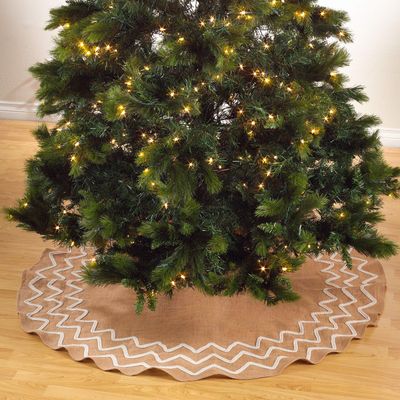 Natural Beaded Design Burlap Christmas Tree Skirt, 100% Jute 53" Round