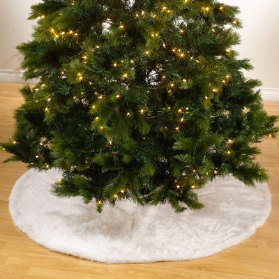 White Faux Fur Christmas Tree Skirt Design, 100% Polyester 56" Round