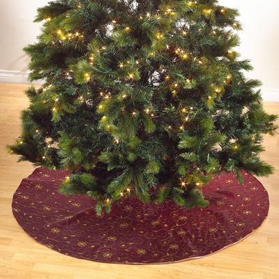 Burgundy Embroidered & Sequined Christmas Tree Skirt, 100% Polyester 54" Round