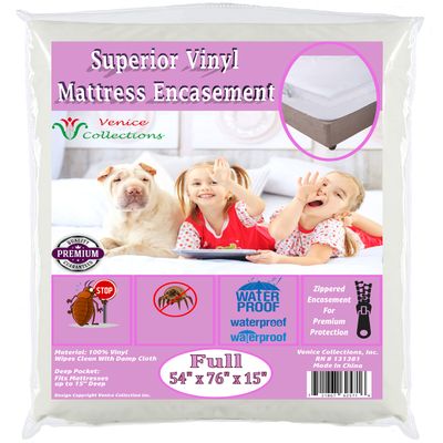 Superior Extra Heavy 8 Gauge Vinyl Mattress Protector Zippered Encasement Cover 100% Waterproof Full White
