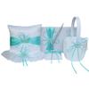 5pcs Wedding Sets Flower Girl Basket + Ring Bearer Pillow + Guest Book with Pen + Pen Set Holder + Bride Garter with 2 Rhinestone Hearts for Rustic Bridal Wedding Shower Ceremony, Aqua Blue view 1