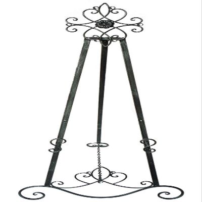 Designstyles Decorative Metal Easel Stand  Adjustable Floor Display for Art Pieces, Signs, Mirrors and Chalk/Dry Erase Boards - 61" Tall, Antique Finished Iron, Pewter  Swirl Emblem  2 Pack