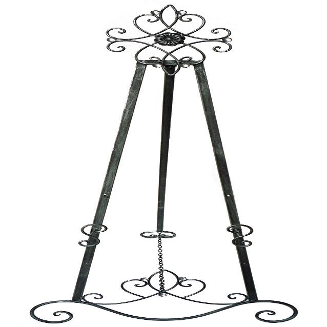 Designstyles Decorative Metal Easel Stand  Adjustable Floor Display for Art Pieces, Signs, Mirrors and Chalk/Dry Erase Boards - 61" Tall, Antique Finished Iron, Pewter  Swirl Emblem  2 Pack
