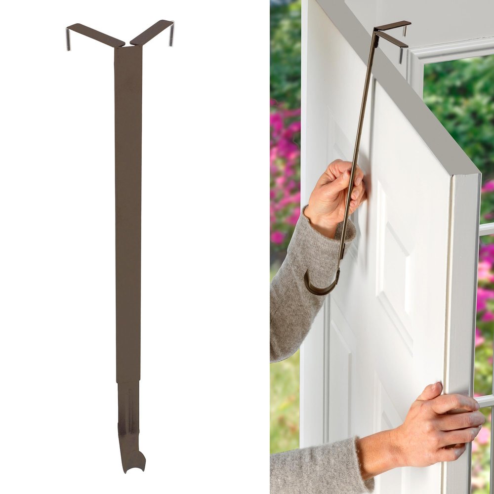 Haute Decor Adapt Adjustable Wreath Hanger, Top & Length Adjustable - Matte Brown - Strong Metal Wreath Holder Hook for Various Door Sizes