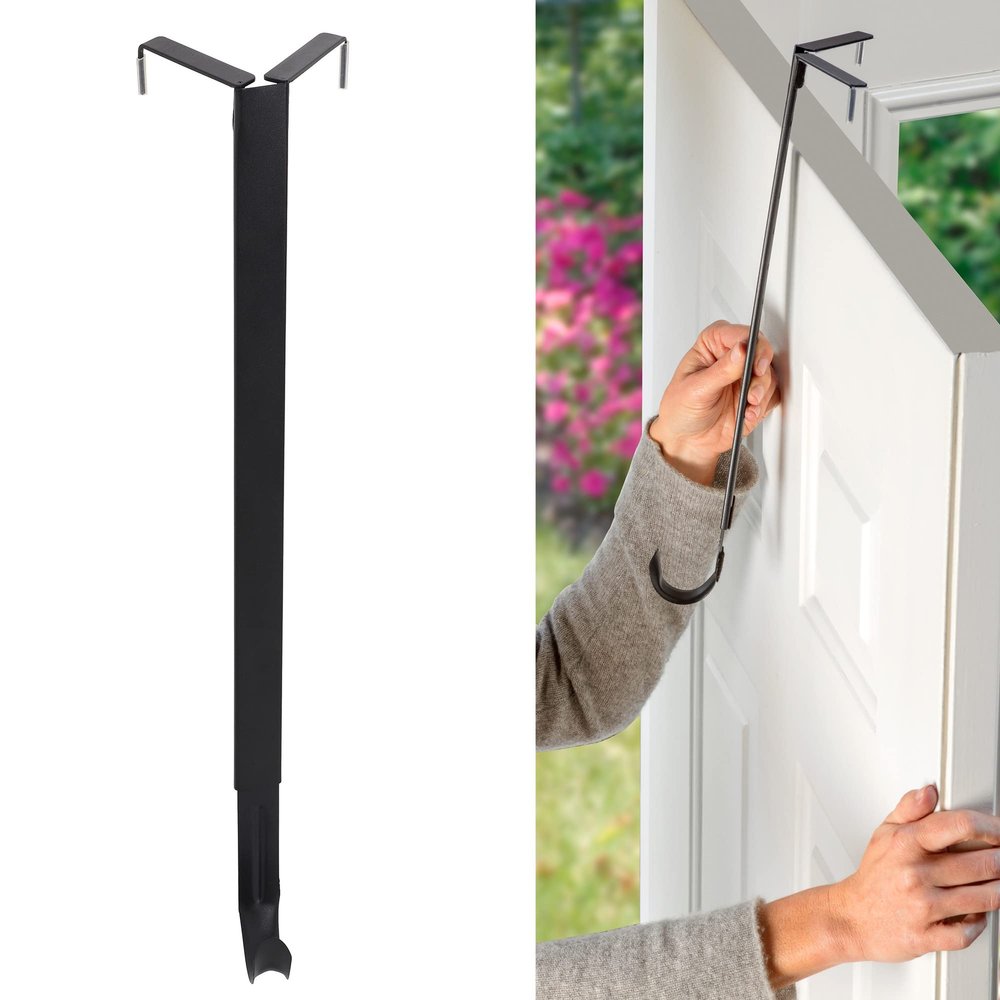 Haute Decor Adapt Adjustable Wreath Hanger, Top & Length Adjustable Version, Matte Black - Strong Over The Door Wreath Hanger for Various Door Sizes