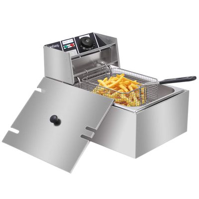 ZOKOP Electric Deep Fryer Stainless Steel with Basket Strainer Filter, 6.3QT/6L Capacity, for Home & Commercial Use, Countertop Kitchen Fryer for Turkey, French Fries, Donuts, 2.5KW 60Hz 110V