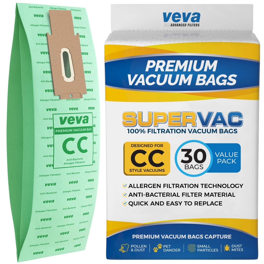 30 Pack Type CC Vacuum Bags for Oreck XL, XL5, XL7, XL21, 2000, 3000, 4000, 7000, 8000, 9000 Upright Vacuum Cleaner, Hypo-Allergenic Bags