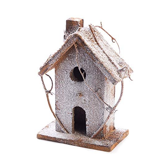 Rustic Glitter Frosted Wood Birdhouse with Burlap Roof - Perfect for Country Farmhouse Home Decor (9-1/2"H x 6-1/2"W)
