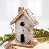 Rustic Glitter Frosted Wood Birdhouse with Burlap Roof - Perfect for Country Farmhouse Home Decor (9-1/2"H x 6-1/2"W) view 2