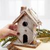 Rustic Glitter Frosted Wood Birdhouse with Burlap Roof - Perfect for Country Farmhouse Home Decor (9-1/2"H x 6-1/2"W) view 4