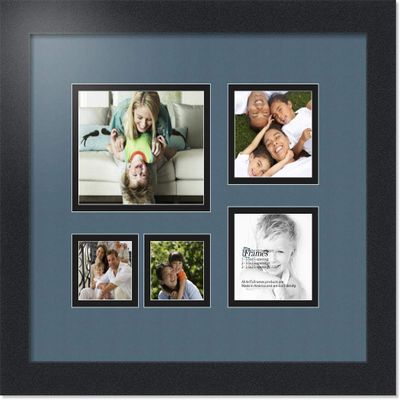ArtToFrames Collage Photo Frame Double Mat with 1-4.5x5.5 and 2-2.5x2.5, 3.5x3.5 Openings with Satin Black Frame and Dutch Blue mat.