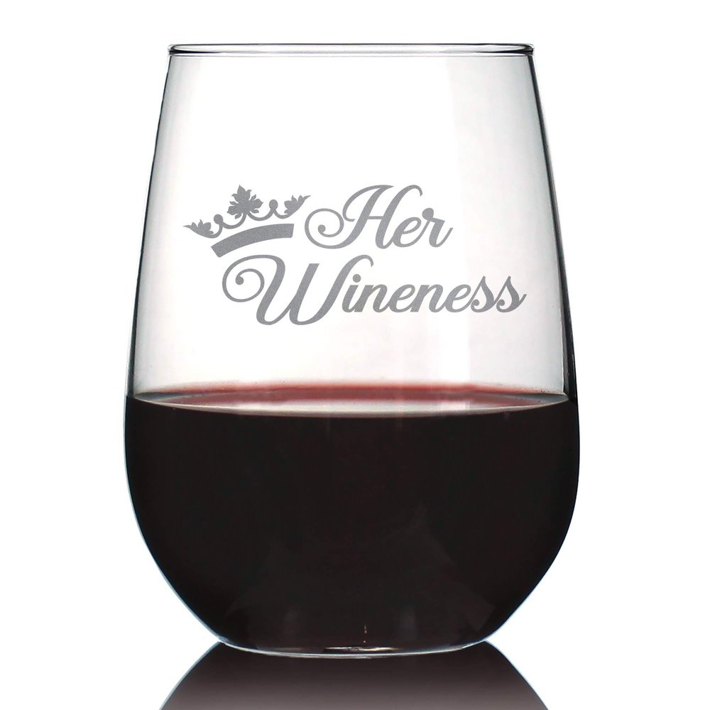 Bevvee Her Wineness  Funny Stemless Wine Glass, Large 17 Ounces, Etched Sayings, Gift Box