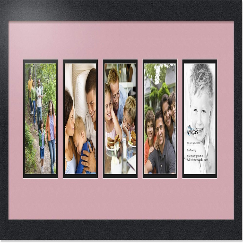 ArtToFrames Collage Photo Frame Double Mat with 5-5x7 Openings with Satin Black Frame and Seashell mat.