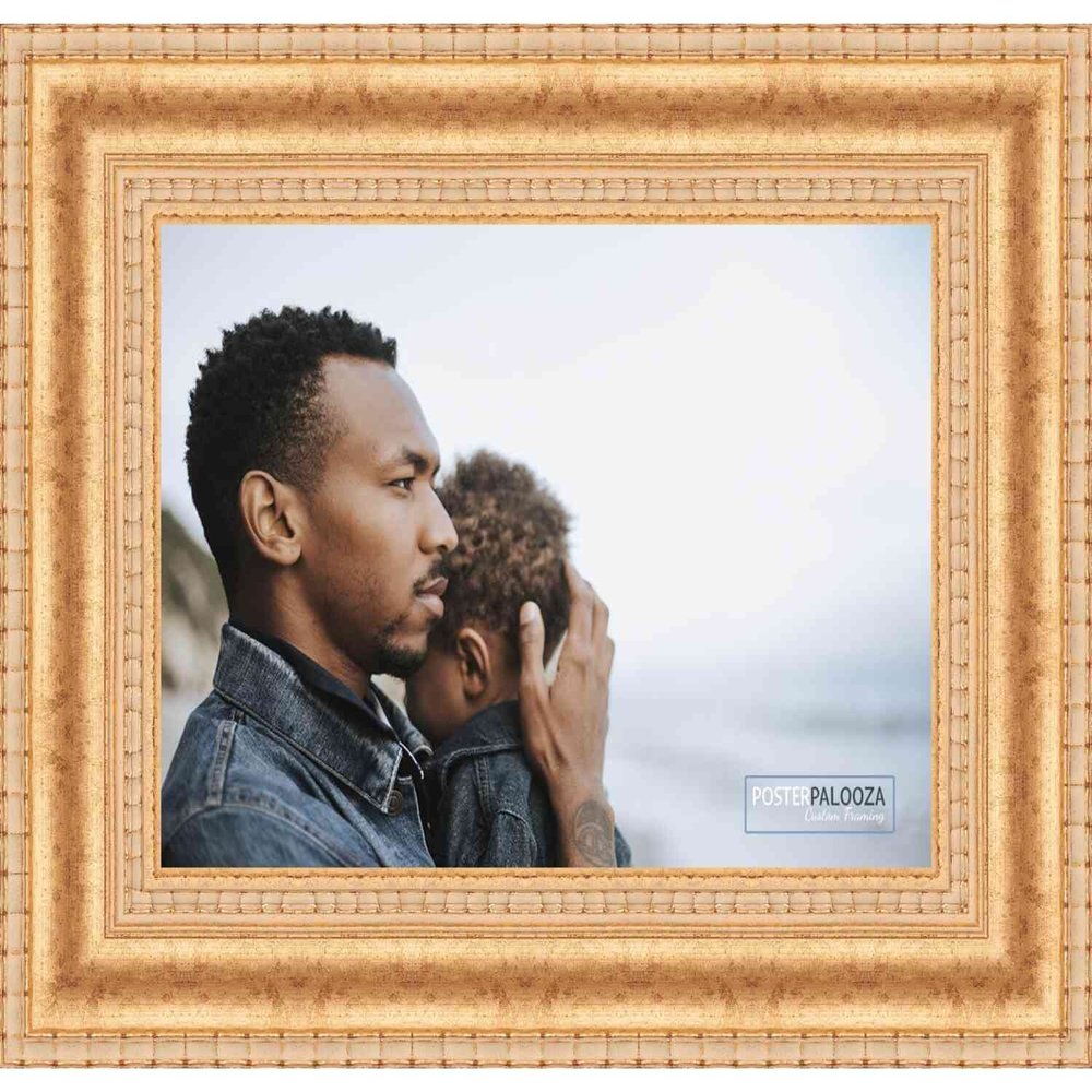 11.5x17 Traditional Gold Complete Wood Picture Frame with UV Acrylic Plexiglass, Foam Board Backing & Hardware Included