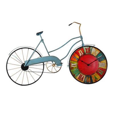 Antique Vintage Retro Style Wall Clock Nostalgia American Style Bicycle Silent Wall-Mounted Clock Quartz Movement Living Room Bedroom Study Restaurant Bar Cafe Iron Crafts Wall Decoration