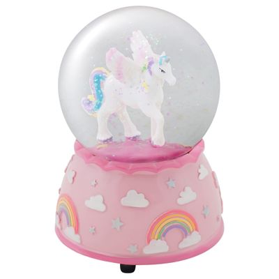 Elanze Designs Unicorn Rainbows on Pink Wind Up Musical 80MM Sturdy Glitter Water Snow Globe Tabletop Dresser Nightstand Figurine Decoration Plays Tune The Unicorn