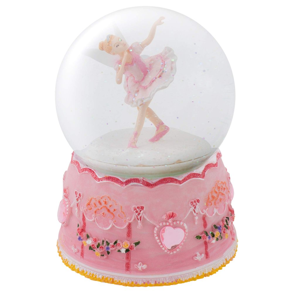 Elanze Designs Pink Ballerina Fairy Rotating Tabletop Dresser Nightstand Figurine Decoration 100MM Sturdy Glitter Water Wind Up Musical Snow Globe Plays Tune Swan Lake