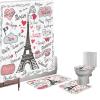 Amagical Paris Tower Decor Collection France Paris Oh La La Eiffel Tower Pattern 16 Piece Bathroom Mat Set Shower Curtain Set Non Slip Bath Mat Contour Mat Toilet Cover and Shower Curtain with 12 Hook view 1