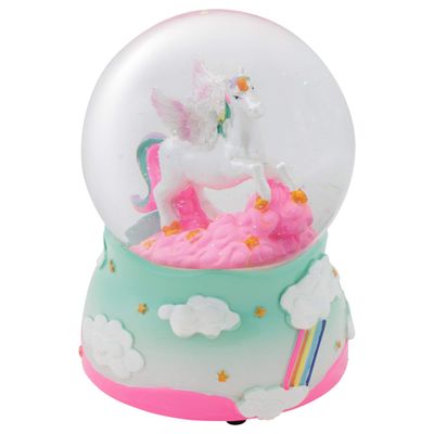 Elanze Designs Unicorn Rainbows on Teal Wind Up Musical Tabletop Dresser Nightstand Figurine Decoration 100MM Sturdy Glitter Water Snow Globe Plays Tune The Unicorn