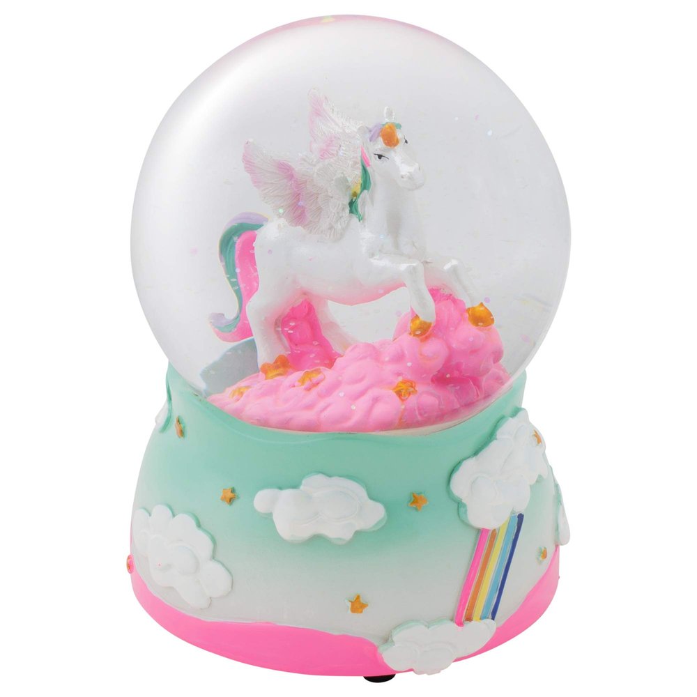 Elanze Designs Unicorn Rainbows on Teal Wind Up Musical Tabletop Dresser Nightstand Figurine Decoration 100MM Sturdy Glitter Water Snow Globe Plays Tune The Unicorn