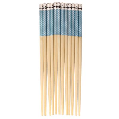 BambooMN Premium Reusable Japanese Bamboo Chopsticks, Polka Dot Panda, 9.5 inch - Sky Blue - 120 Pairs