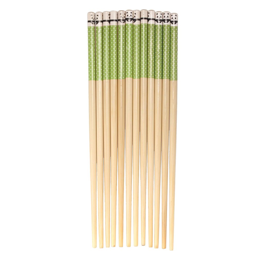 BambooMN Premium Reusable Japanese Bamboo Chopsticks, Polka Dot Panda, 9.5 inch - Green - 36 Pairs