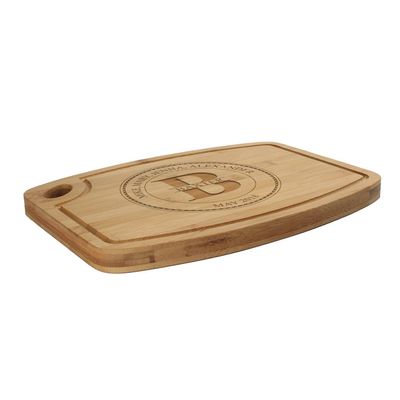 BambooMN Custom Laser Engraved Bamboo Cutting Board - Family Name Circle 2-1 Piece - 11.75" x 8.63" x 0.4" (Grooved w/hole)