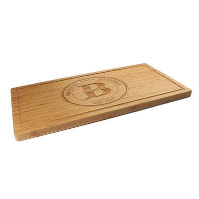 BambooMN Custom Laser Engraved Bamboo Cutting Board - Family Name Circle 2-1 Piece - 24" x 17.25" x 1" (Grooved)