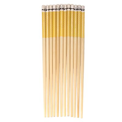 BambooMN Premium Reusable Japanese Bamboo Chopsticks, Polka Dot Panda, 9.5 inch - Yellow - 120 Pairs