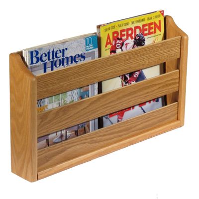 Wooden Mallet Doublewide Oak Magazine Rack, Wall Mount or Tabletop, Light Oak