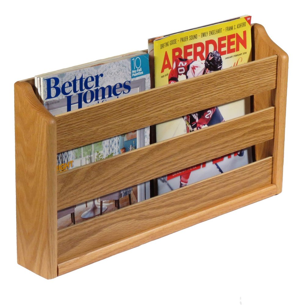 Wooden Mallet Doublewide Oak Magazine Rack, Wall Mount or Tabletop, Light Oak