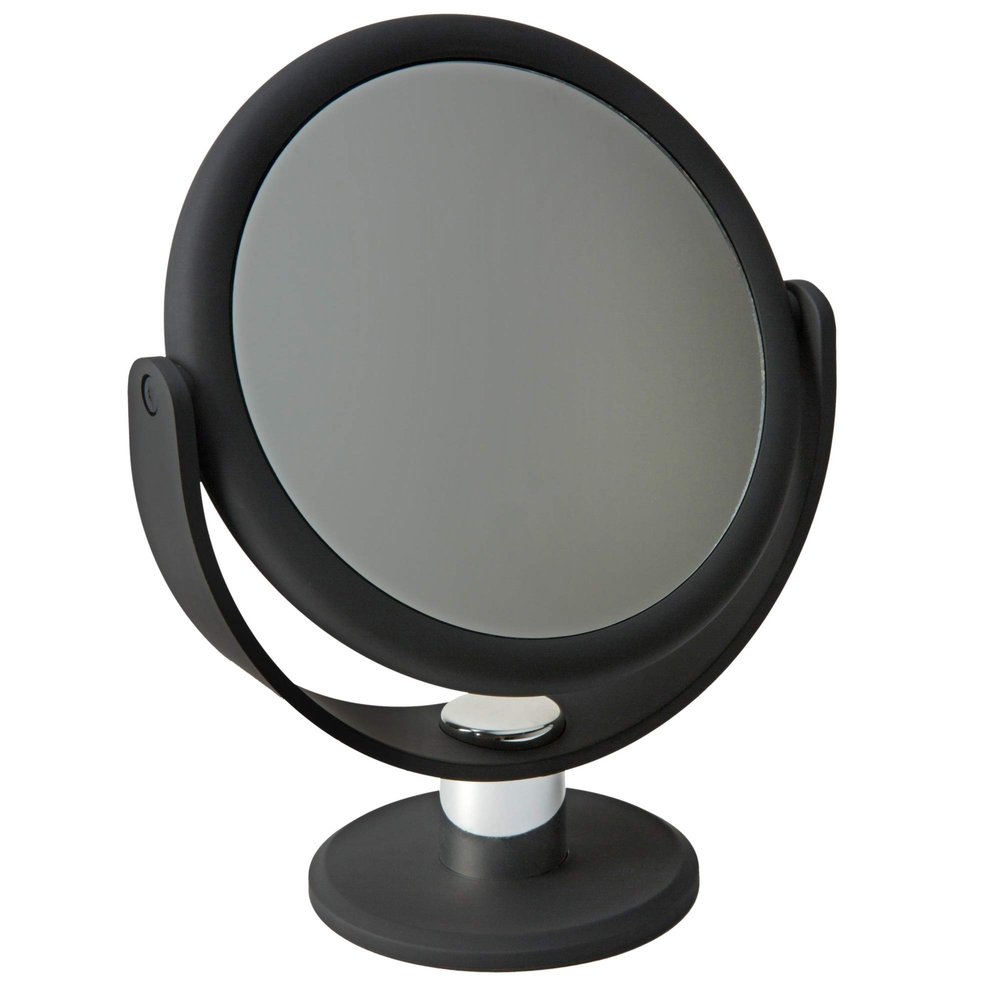 Dual Sided 10X Magnification 7" Rubberized Vanity Mirror in Black