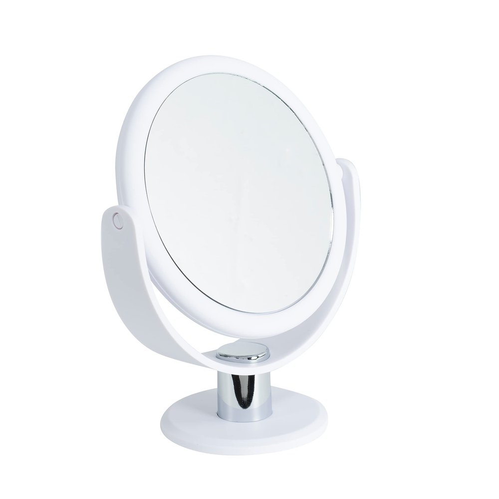 Dual Sided 10X Magnification 7" Rubberized Vanity Mirror in White