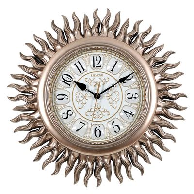 American Style Wall Clocks Creative European Style Retro Clocks Cafe Hotel Bar Office Kitchen Living Room Sun Shape Art Silent Wall-Mounted Clock - Diameter 48cm (Color : Light Gold)