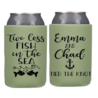 Two Less Fish in The Sea Wedding Party Favor Screen Printed Can Coolers