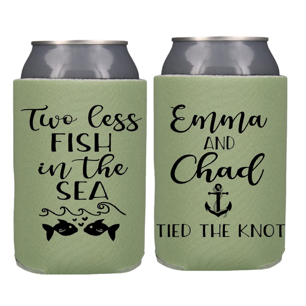 Two Less Fish in The Sea Wedding Party Favor Screen Printed Can Coolers
